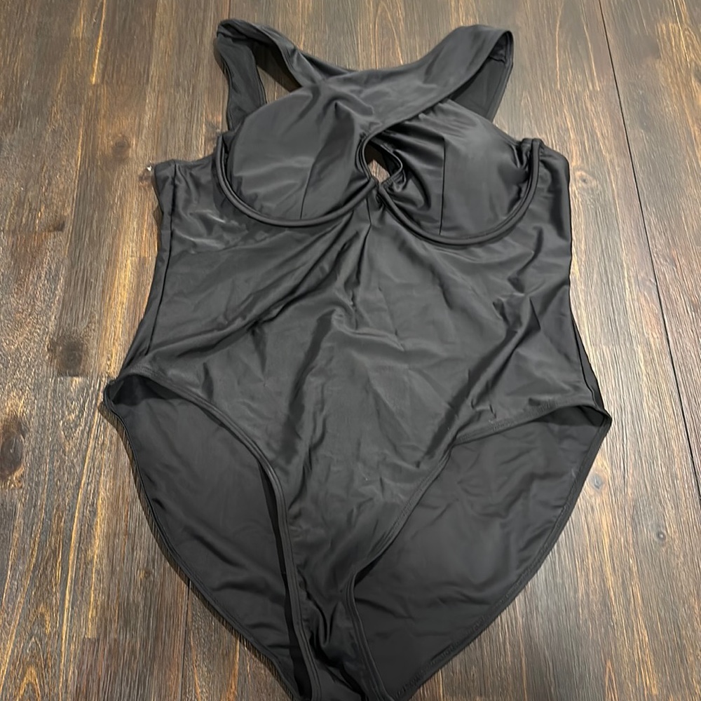 Black One Piece Bathing Suit with criss cross top - Size 3X